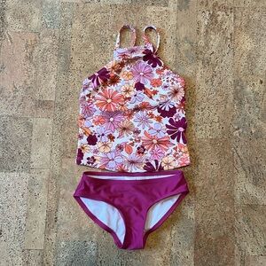 Pink and purple tankini swimsuit